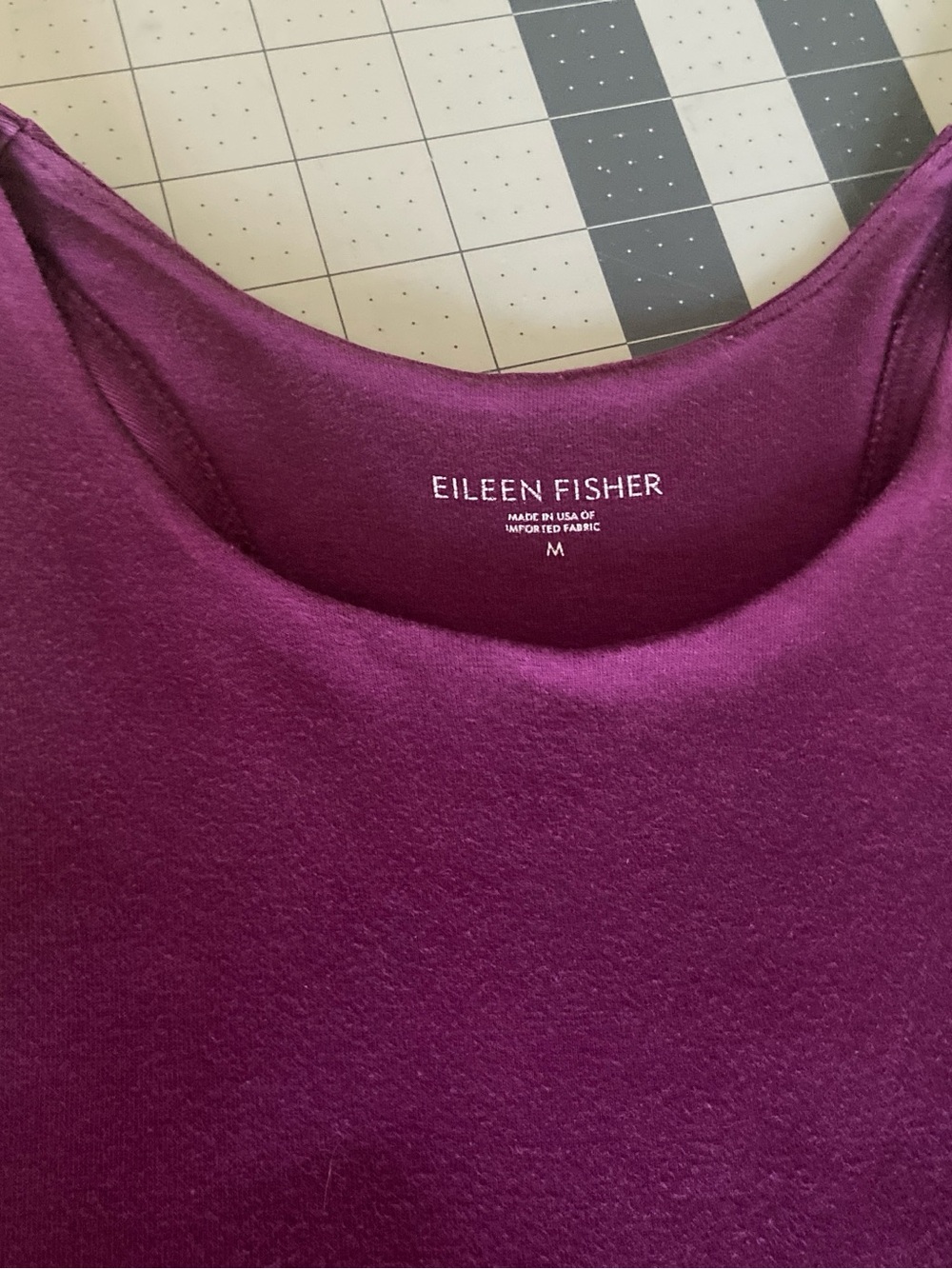 Eileen Fisher Deep Plum Scoop Neck Racer Back Cotton Blend Shift Dress